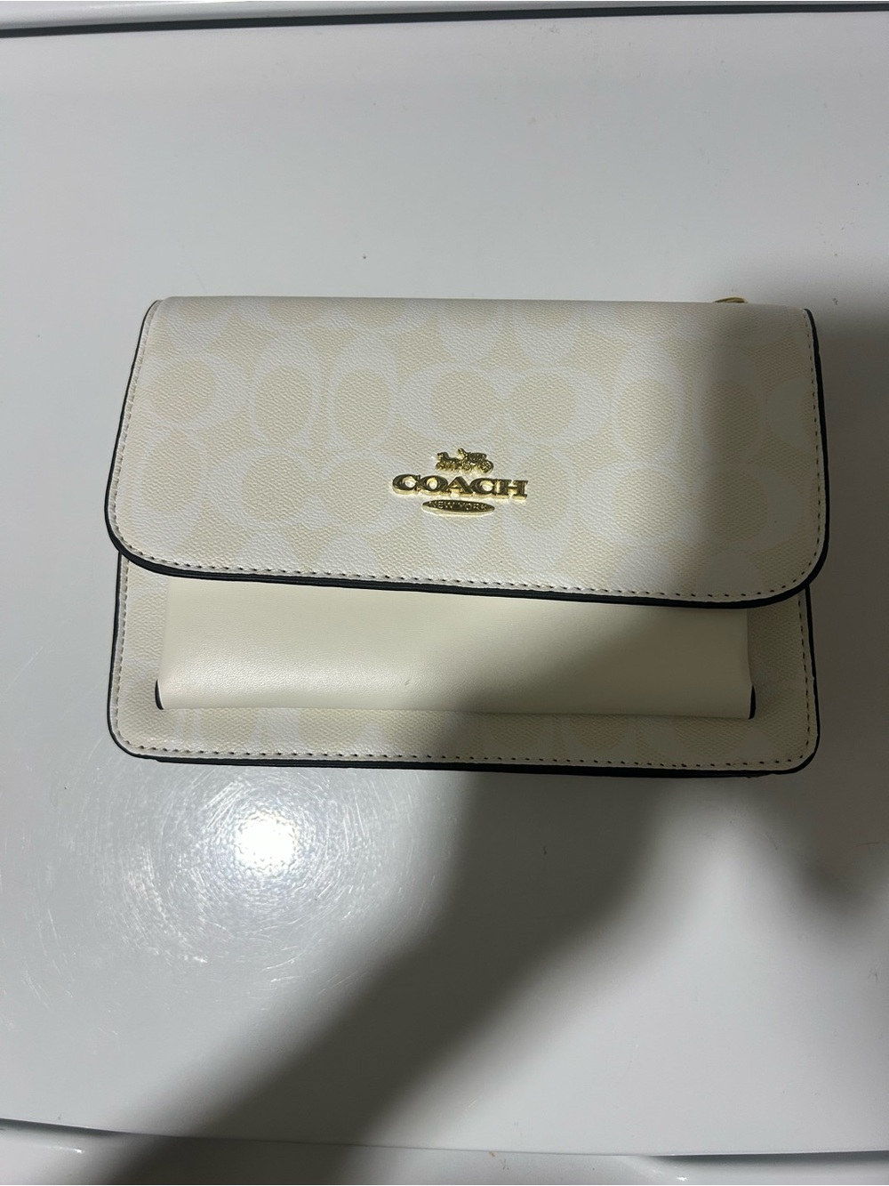 Coach Cream Signature Leather Crossbody Bag with Gold Hardware